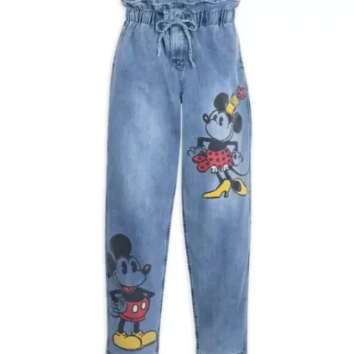 Mickey And Minnie Mouse Drawstring Denim Pants For Women By Our Universe